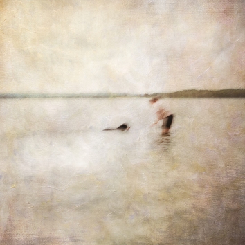 Impressionist scene of a dog and a woman in a lake. Volume 48 in this series